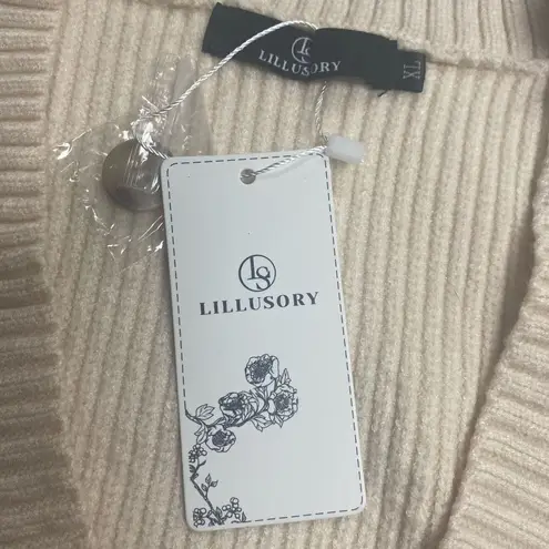 LILLUSORY Women’s Soft Knit Oversized Short Button Down Sweater Cardigan XL TAN