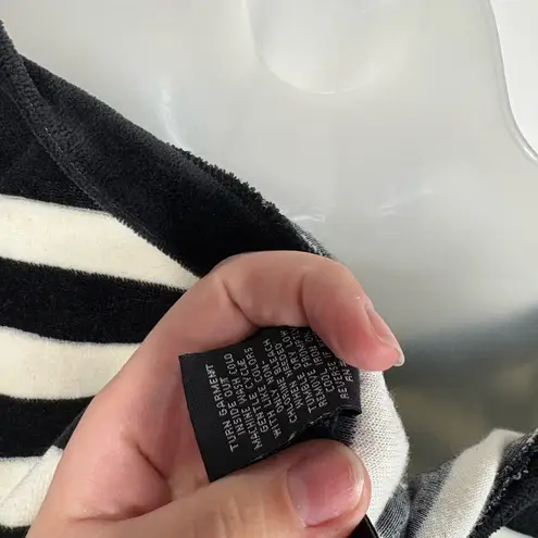 NY Jeans Vintage Y2K Velvet Black White Striped Boat Neck Sweatshirt Grunge Goth