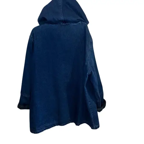 NorthStyle Denim Chore Coat Barn Jacket Green plaid flannel lining Hooded Fall Blue Size L