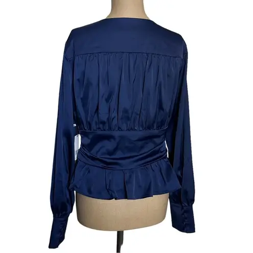 Jason Wu NWT Navy Satin Long Sleeve Corset Waist Blouse size Medium
