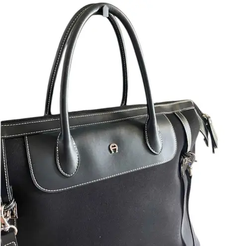 Etienne Aigner Black Travel Bag. Double Handles. Long Strap. Nylon & Vegan Leather