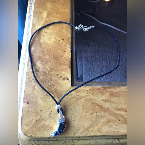 White Buffalo Turquoise Sterling Silver Leather Necklace Black