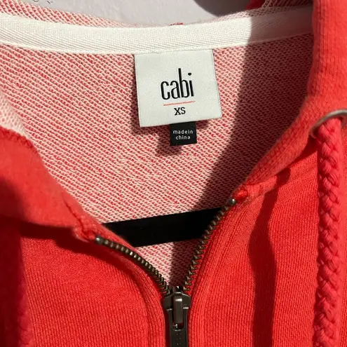 CAbi  Coral Pom Pom Drawstring Zipper Sweater