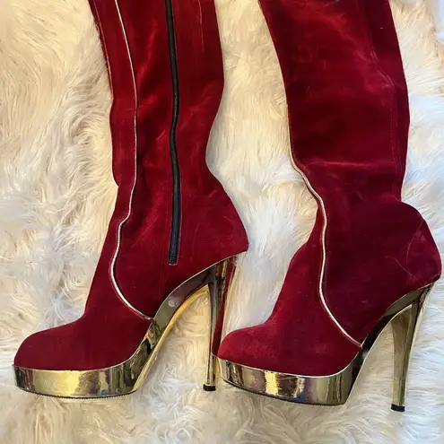 the wild pair tina 2 Burgundy and gold boots vintage 70’s 5 in heels size 38 Red