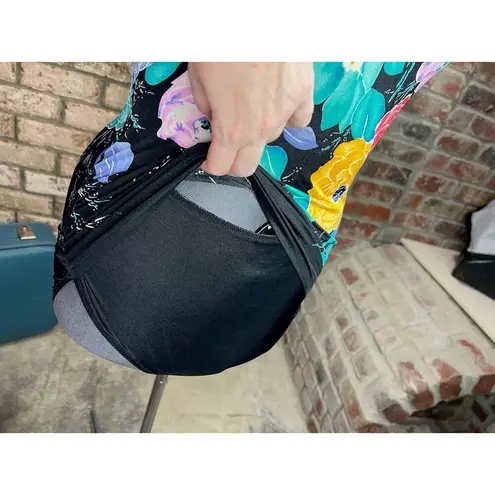 one piece swimsuit floral Vintage 1980s modesty panel Green Size 18