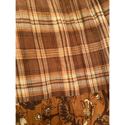 Large (Runs Big) Brand Unknown Plaid Floral Bohemian Fall Skirt Brown Size M