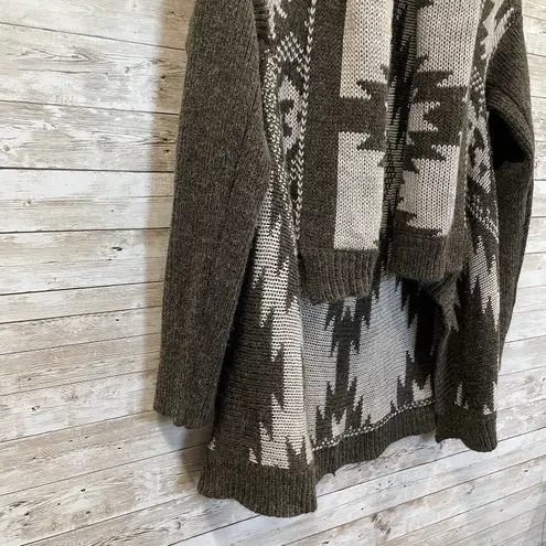 Hannah Womens L Sweater Open Cardigan Gray Southwestern Aztec Scarf Collar Size L