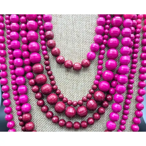 None Ombre Shades Pink to Purple Multi Strand Faceted Beaded Statement Necklace 20"