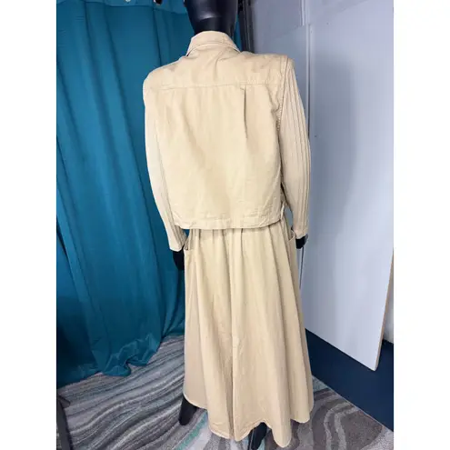 Stuart Alan Vintage 2 Piece Dress Set w/Vest Button Front Tan Maxi Dress Size 14