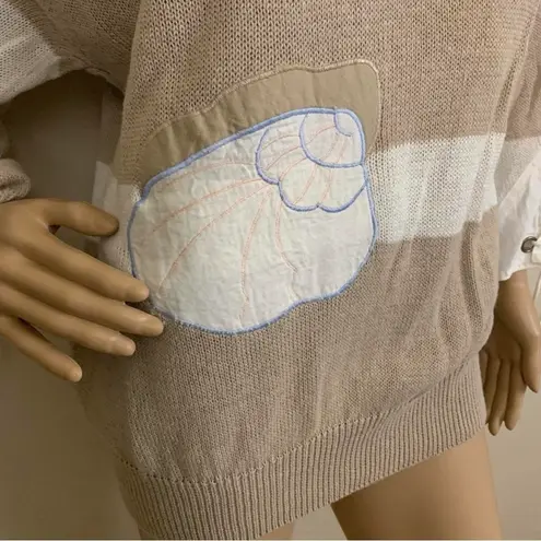 Vintage Carol Little Striped Coastal Seashell Sweater Pink Size M