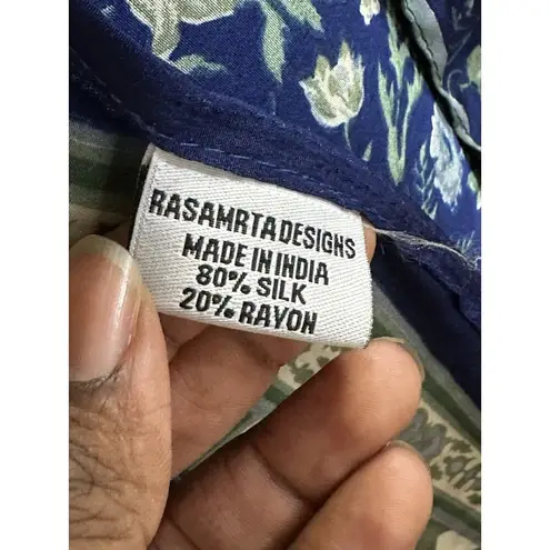 Rasamrta Designs Printed Indian Silk Blend Sari Wrap Maxi Skirt Festive OS Blue Size undefined