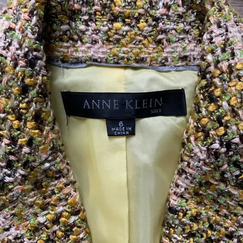 Anne Klein  Suit Yellow Tweed Skirt Suit Set 6