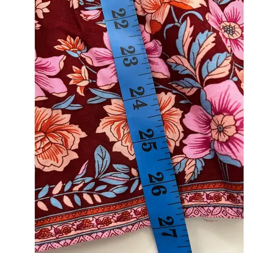 Pretty Garden Boho Cottagecore Blouse Large Pink Floral Tie Neck Peasant Top