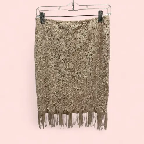 Vintage 80’s? coffee with cream lace tassel skirt stretchy boho gypsy festival Tan Size M