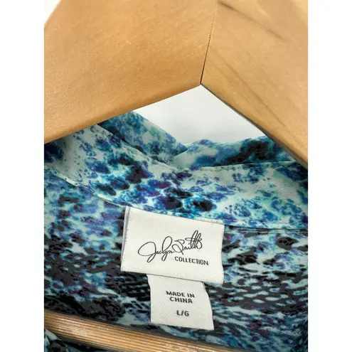 Jaclyn Smith Collection Top Women LARGE Blue Snakeskin Print Button Down
