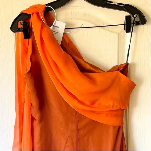 Vanderwilde Galdana Maxi Dress Chiffon Asymmetrical Caldera Rust Orange 36 NWT Size 4