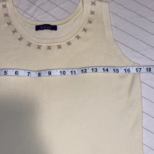 Bogari Cream Knit Sleeveless Top Embroidered Neckline Soft Stretchy Size M