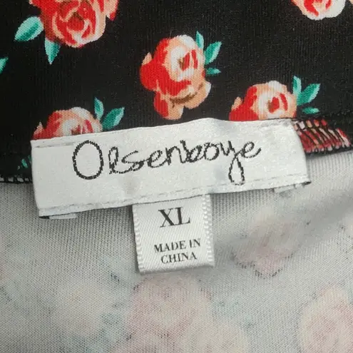 Olsenboye black red floral scuba skater skirt size xl