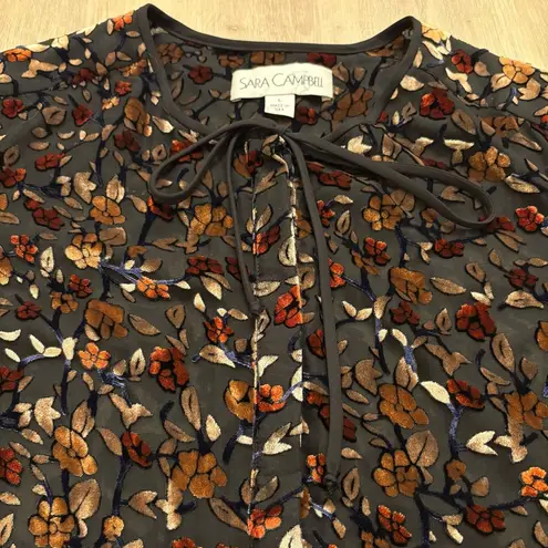 Sara Campbell Sheer Moody Floral Burnout Velvet Blouse Womens Large Made in USA Black
