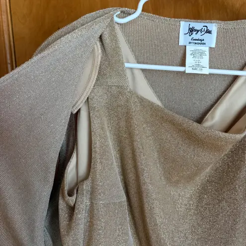Jeffrey & Dale Evenings Tom Barra Gold Knit 2 Piece Set Jacket Tank Top Size 16
