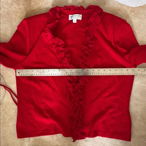 St. John Vibrant evening by Marie gray Red Knit cardigan sweater size 14