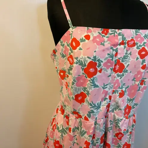 2. Free Assembly Pink & GreenFloral Tiered Midi Dress with Tie Back Size X