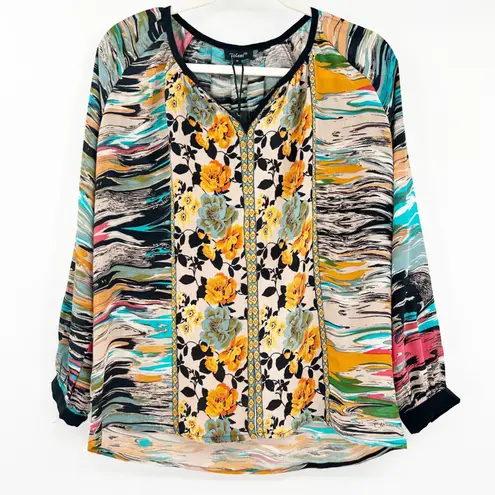 Tolani NWT Womens Artsy Art To Wear Abstract Floral 100% Silk Blouse Size S