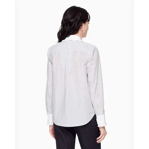 Kate Spade Floral Embroidered Striped Ruffle Top XL Button Up Cotton Preppy White