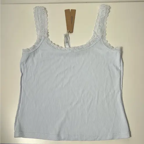 SKIMS Soft Lounge Lace Trim Ribbed Camisole Cami Shirt in Mineral Blue