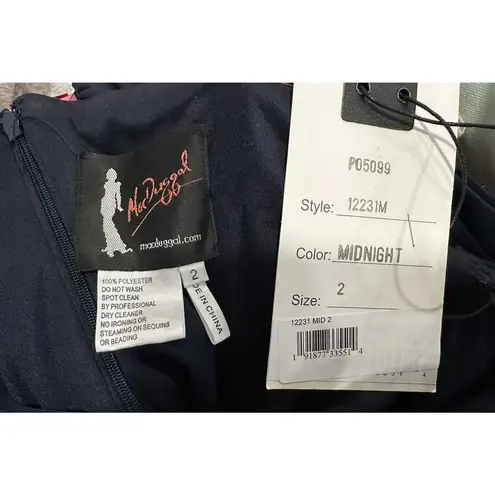 Mac Duggal Ieena 12231A One Shoulder Long Sleeve Jersey Gown SZ 2 Midnight