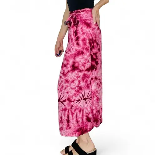 Vintage Y2K Pink Magenta Tie Dye Hippie Festival Wrap Maxi Skirt