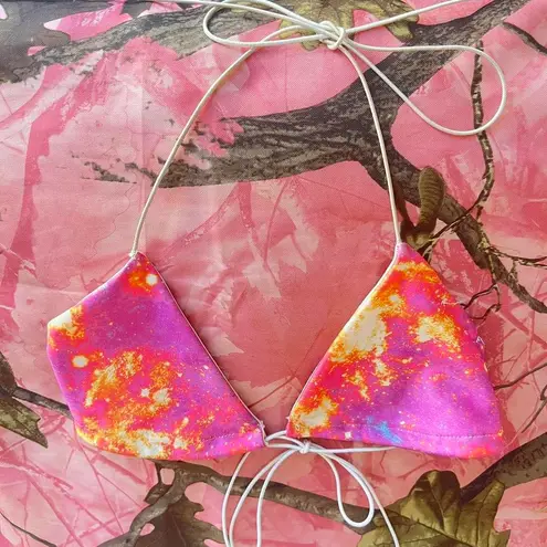 Boohoo y2k pink galaxy print bikini top 