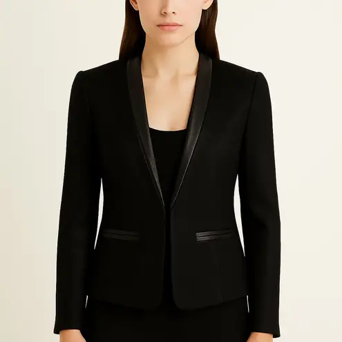 Milly | Nubby Wool & Leather Tuxedo Blazer Size 6 | EUC