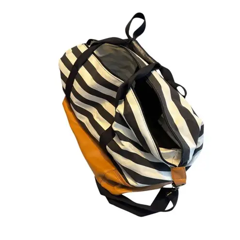 DSW Striped Canvas & Faux Leather Weekend Duffle Bag With Zipper Pocket