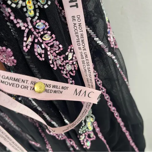 Mac Duggal 5353 Size 14W Floral Beadwork Flare Short Cap Sleeve A-Line Dress