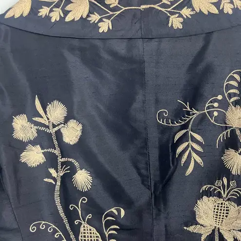 Isda & Co. Embroidered 100% Silk Short Blazer Jacket Navy Blue size medium