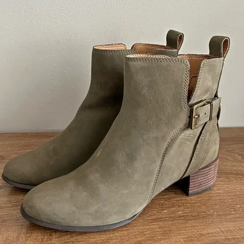 Vionic Waterproof Ankle Boots Olive Green Suede Comfort Booties Sienna