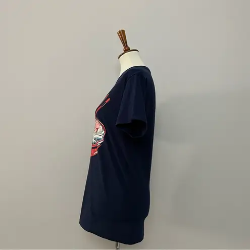 Ramen Noodles Graphic Tee Shirt Crewneck Waves Chopsticks Bowl Cotton Blue Red