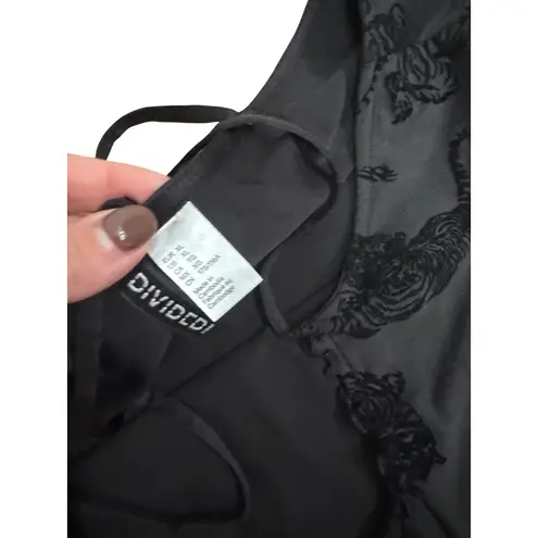 H&M Divided Black Tiger Print Mesh Slip Dress Mini Spaghetti Strap Lettuce Hem Size M