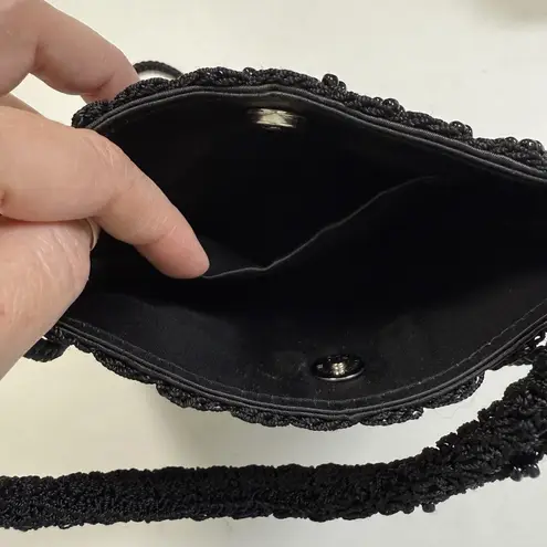 Vintage 90's Black Small Beaded Crochet Purse Crossbody Bag Retro Old Money Boho