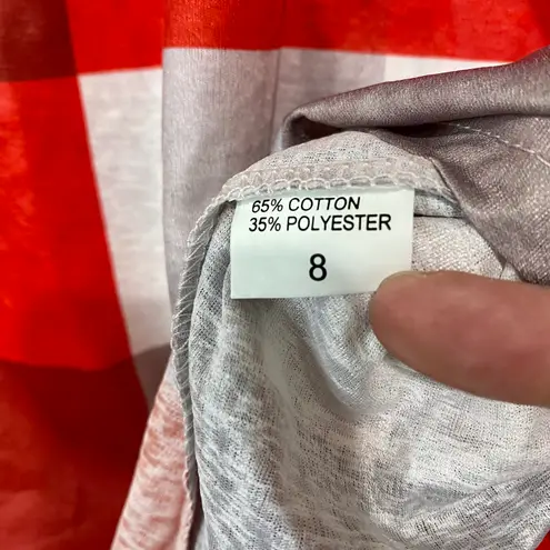 Suvimuga Women’s Long Sleeve V Neck Plaid Print Tee Shirt Red Grey & White NWOT