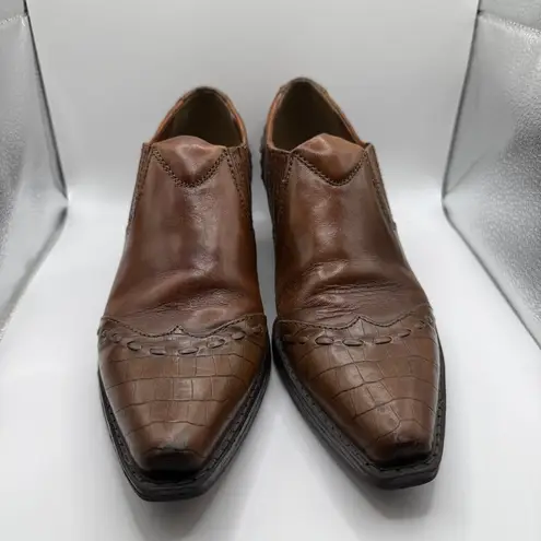 Earth Spirit Cheyenne Western Ankle Boots Brown Leather Pointed Toe Slip On 6.5