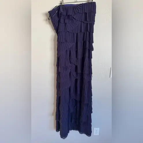 Tadashi Shoji tiered ruffle strapless purple gown MEASUREMENTS