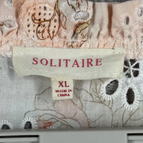 Solitaire Blouse XL Peach Eyelet Floral Ruffle Sleeve Cottagecore Boho Peasant