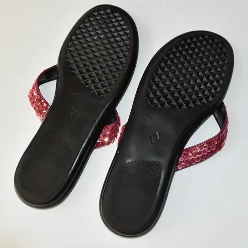 Hillard & Hanson PINK SEQUIN FLIP FLOPS, THONGS, SANDALS, SIZE 9 M