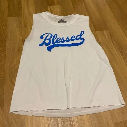 Hybrid Apparel Blessed Muscle Tank Graphic Tee | L White Size L