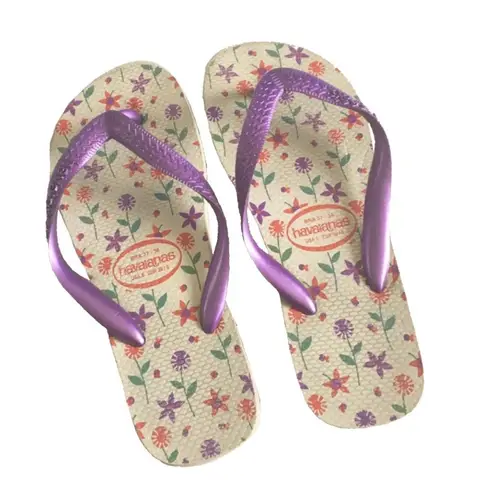 Havaianas Top  𑁍 Flower Print Flip Flops 𑁍 Brazilian Beach Sandals 𑁍 Purple