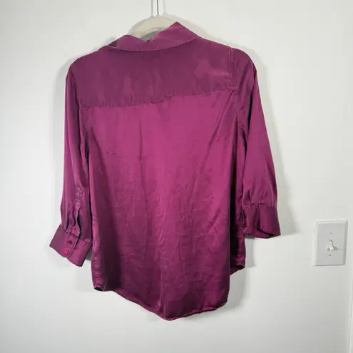 L'Agence Purple 100% Silk Button Up Blouse 3/4 Sleeve Career FLAW Womens Medium - Image 6