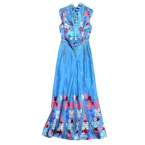 Saloni Sakura Falls Fleur Midi Dress in Blue Multi, Size US 4