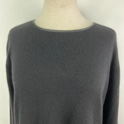 TESORI SZ S 100% Cashmere Black Long Sweater Satin Trim Long Sleeves